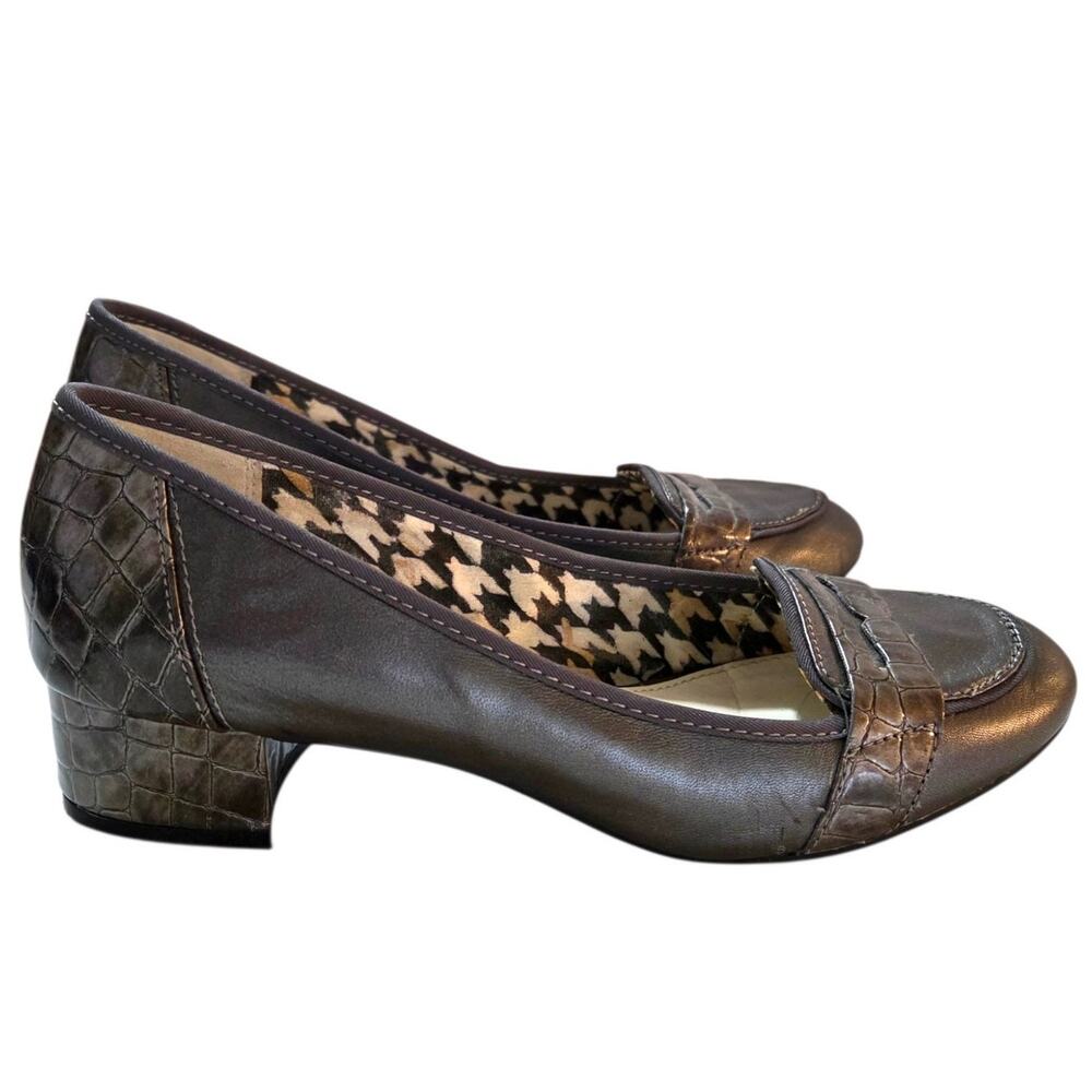 Anne Klein iFlex Akmagdha Croc Embossed Leather Kitten Heel Loafers Sz 7.5